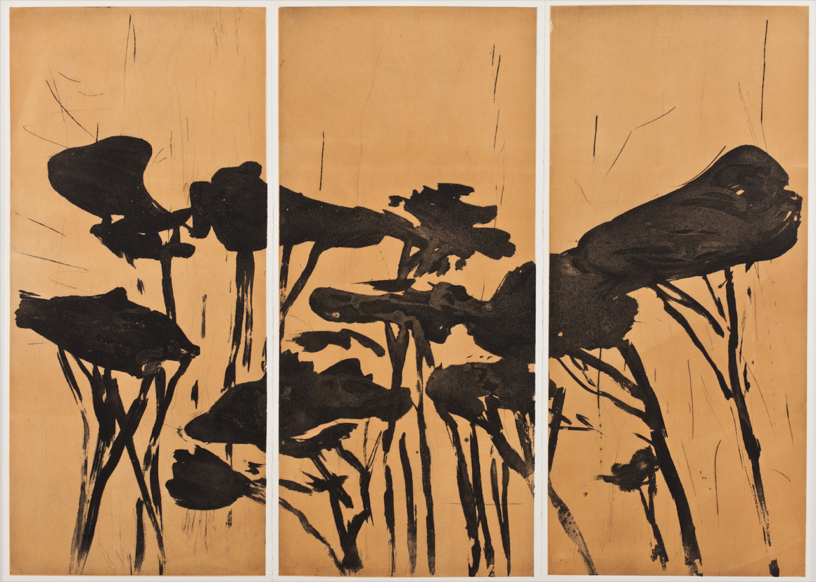 Astrid de La Forest - Triptyque Sans titre (Pins parasols), 2014 - Carborundum sur impression en couleur, tirage à 7 épreuves - 3 x (110 x 49,5 cm à la planche)