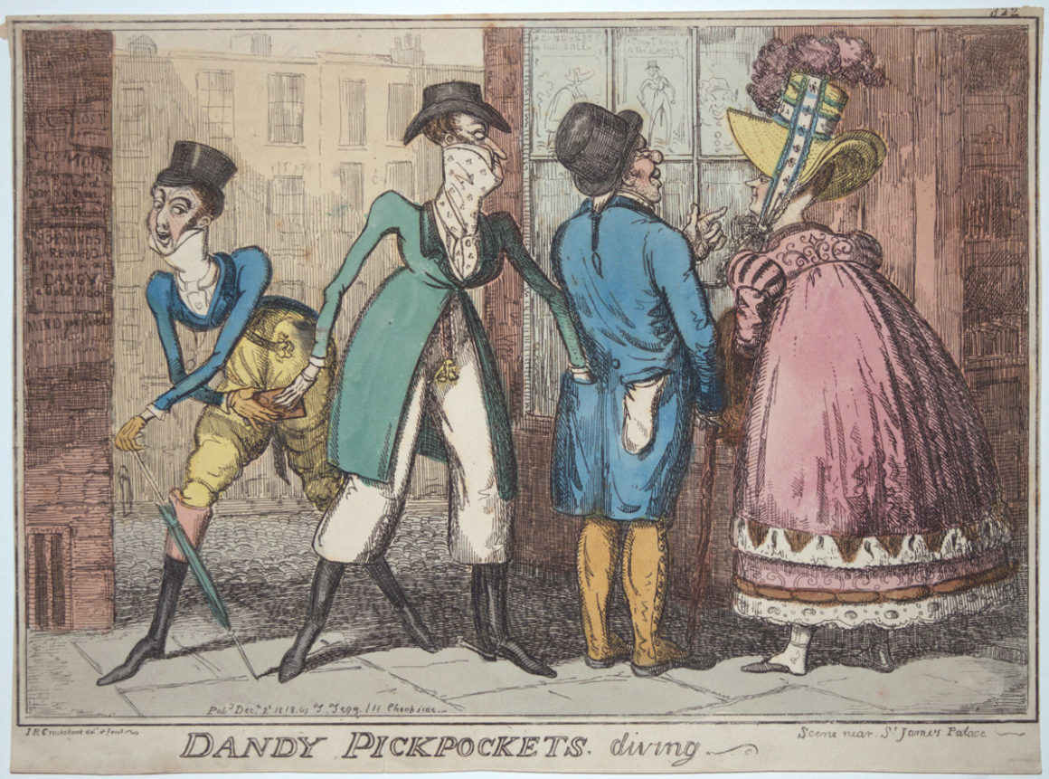 Dandy pickpokets. Diving. Scene Near St James’s Park.322” by I.R Cruikshank in 1818 Etching