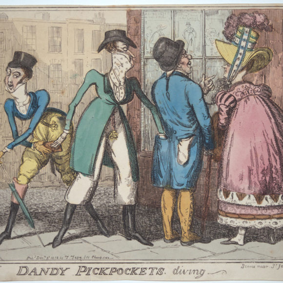 Dandy pickpokets. Diving. Scene Near St James’s Park.322” by I.R Cruikshank in 1818 Etching